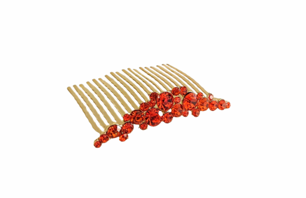 Hårkam medium – Krone med stener, Orange/gull