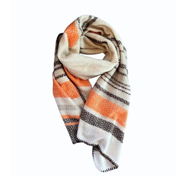 Skjerf multicolor med gulltråd – Oransje/beige/brun/gull