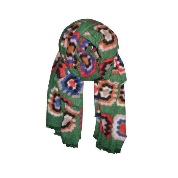 SALG. Retro skjerf multicolor – Grønn multicolor
