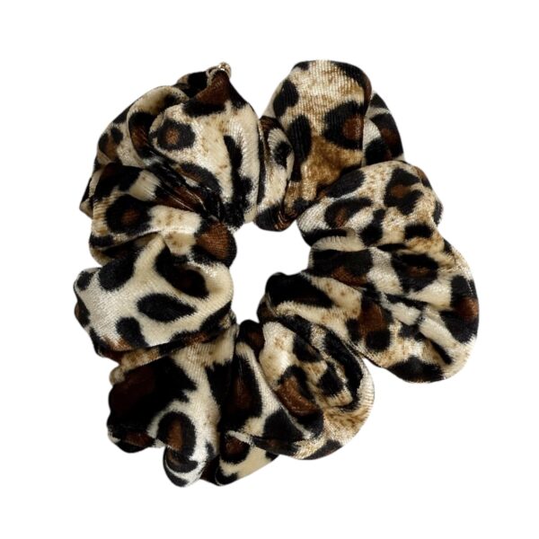 SALG. Hårstrikk scrunchies leopard velur – Brunbeige