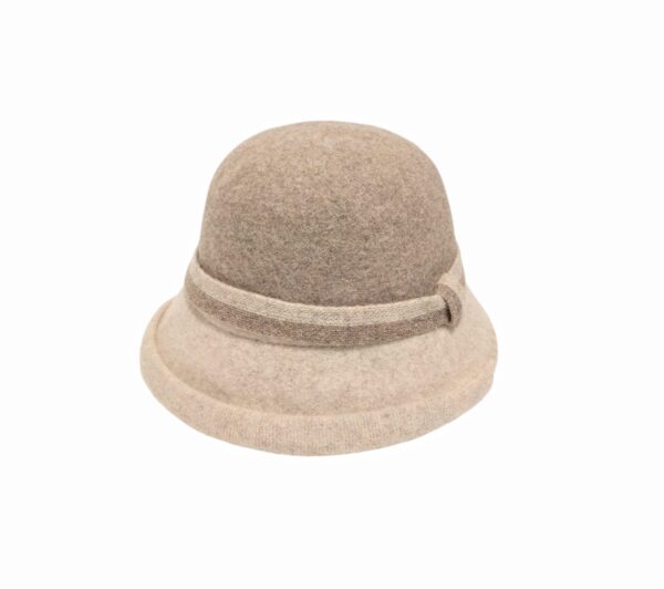 Ull bøttehatt med strikket bånd – Lys Beige / Taupe