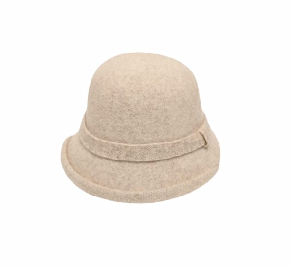 Ull bøttehatt med strikket bånd – Lys Beige