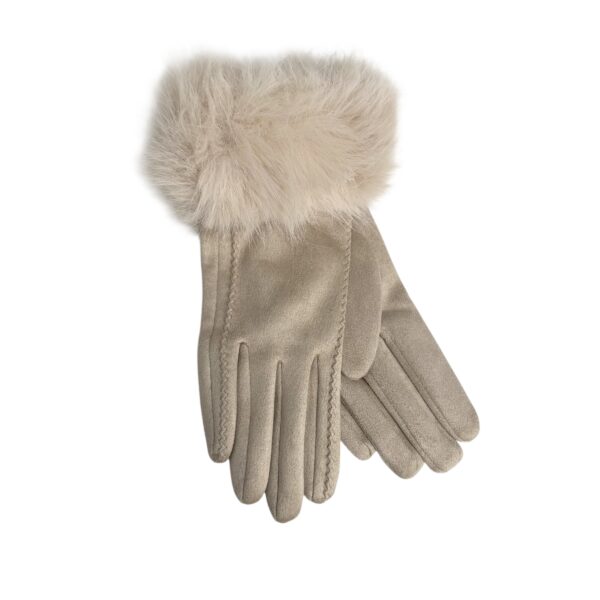 Exclusive hansker med fuskepels – Lys beige