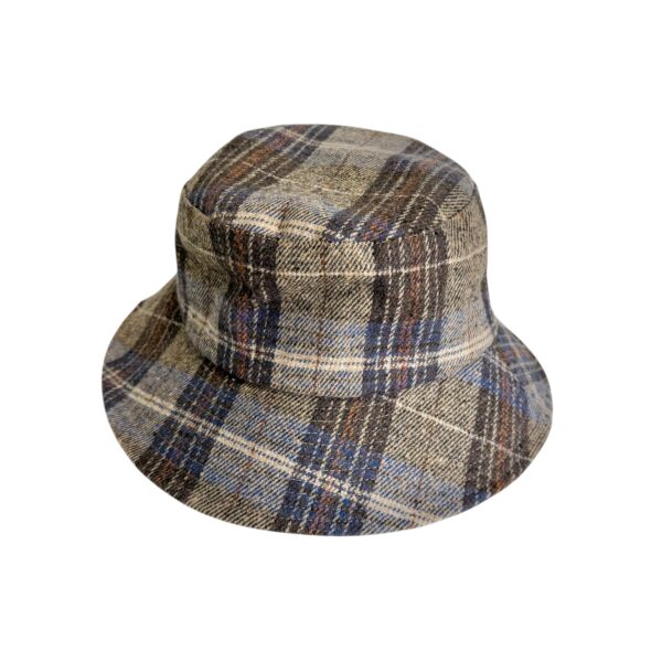 Bøttehatt ull – rutete brun,beige,orange,mørk lavendel