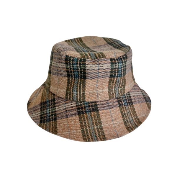 Bøttehatt ull – rutete beige,wine,grønn,turkis