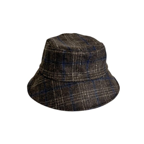 Bøttehatt ull – mørk brun/beige/blå