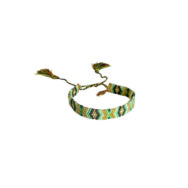 Vevd armbånd med små perler – Grønn/sort/gull