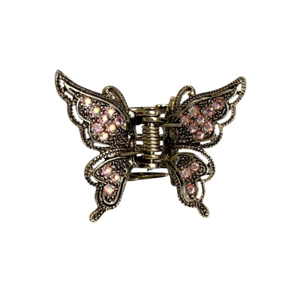 Hårklype butterfly – gull med rosa stener