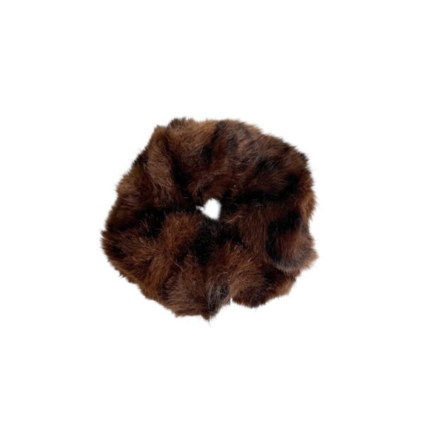 Fuskepels scrunchie hårstrikk – Leo mørk
