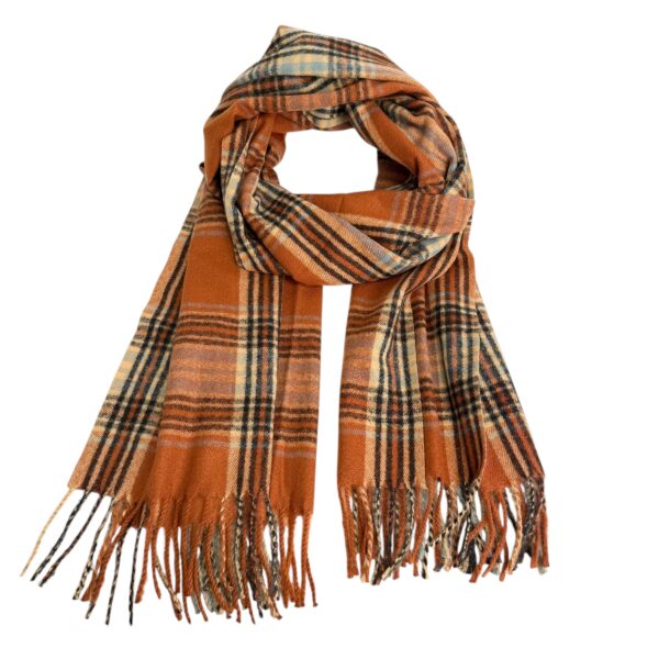 Ull/cashmere ruteskjerf – #3 oransje/blå