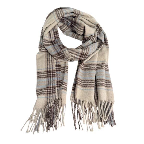 Ull/cashmere ruteskjerf – #5 Off white/blå
