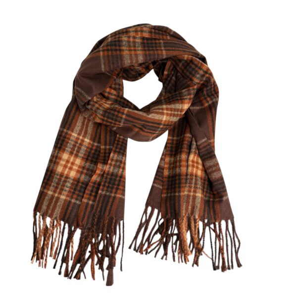 Ull/cashmere ruteskjerf – #8 Varm brun/oransje