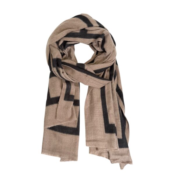 Avlange skjerf med mønster – Taupe/sort