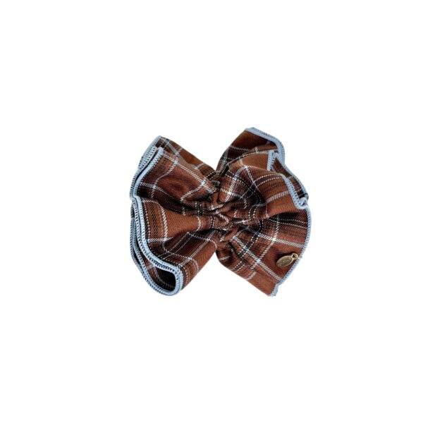 Oxford scrunchie – Varm brun/blå m. blå kant