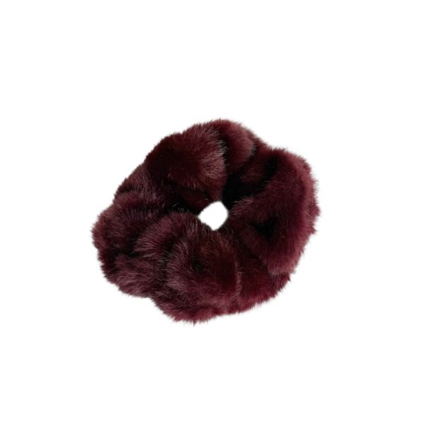 Fuskepels scrunchie hårstrikk – Burgunder