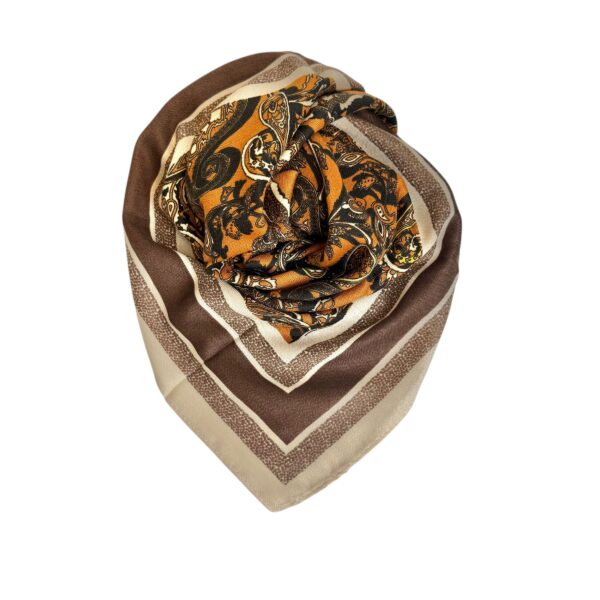 Skjerf square bomull/viskose 90×90 – #03 Brun/oransje/creme