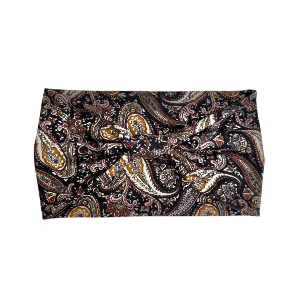 Hårbånd bred paisley – Sort/rosa/oker