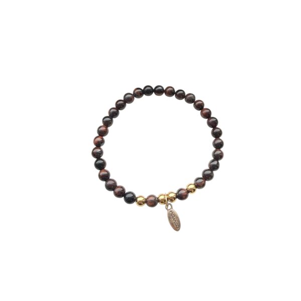 Rock beads armbånd m. gullkuler herre – Rød/brun
