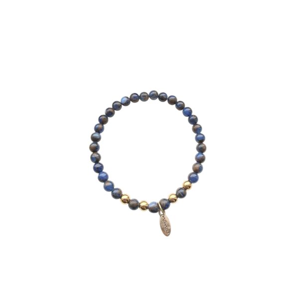 Rock beads armbånd m. gullkuler herre – Blå/brun