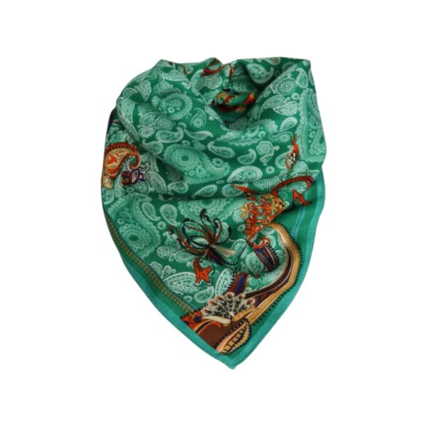 OUTLET Skjerf square bomull/viskose – #08 Grønn paisley/multicolor