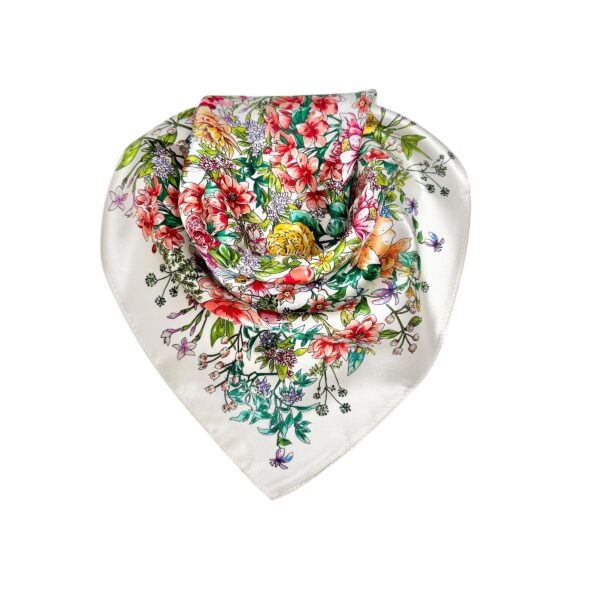 Små silkeskjerf 53×53 – #68 Multicolor blomster/creme