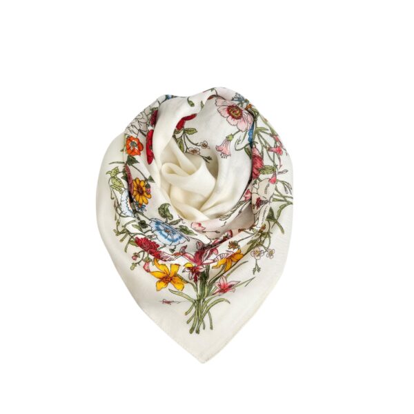 Skjerf square bomull/viskose – #42 Hvit/multicolor blomster