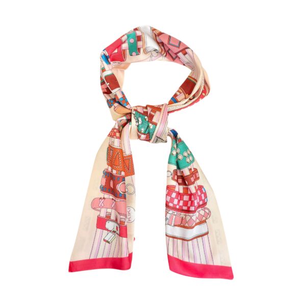 Lange smale skjerf/belte – Beige/rosa mix