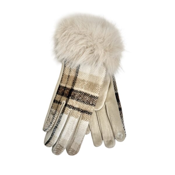 Hansker med fuskepels ruter – Lys beige