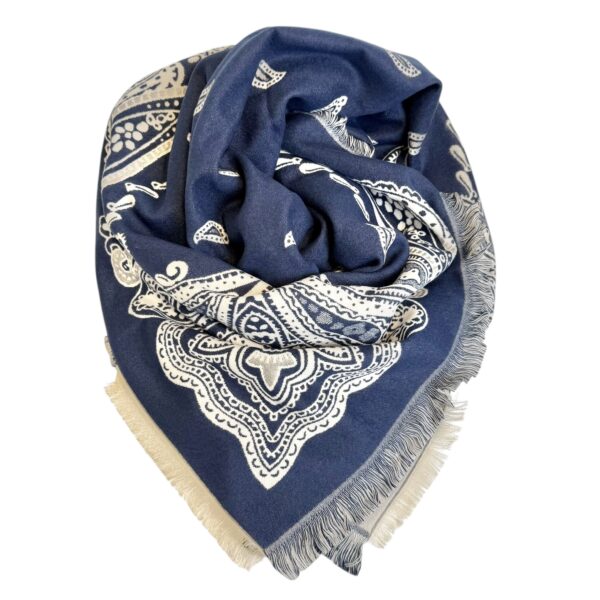Stephanie skjerf med stor paisley – Navy/creme