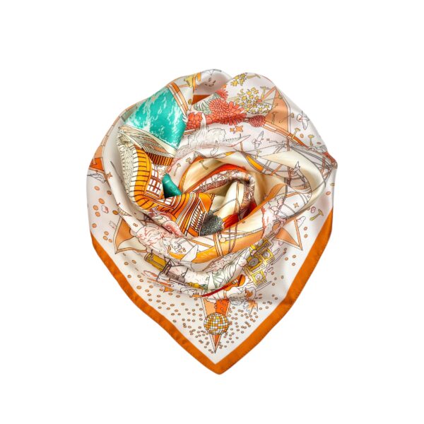 OUTLET Små silkeskjerf 53×53 – #70 Oransje/hvit/turkis