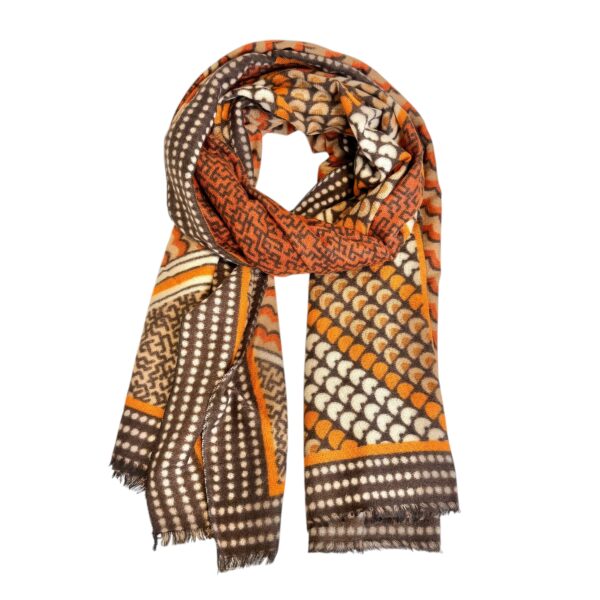 Salg. Avlangt skjerf i cashmermix – Oransje/brun/beige