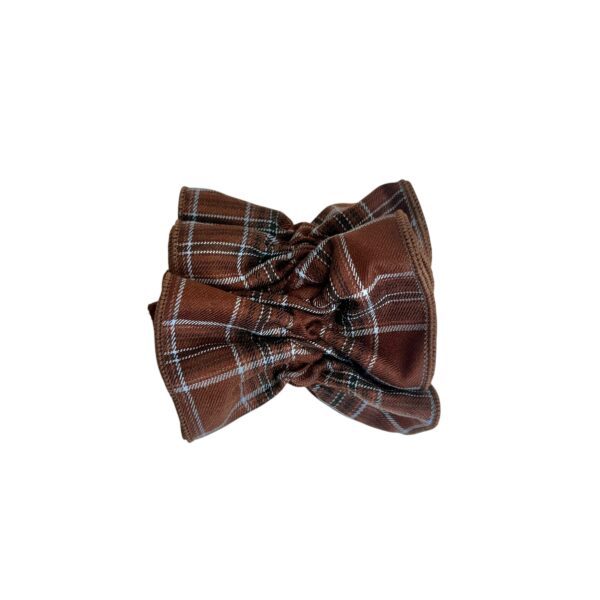 Oxford scrunchie – Varm brun/blå m. brun kant
