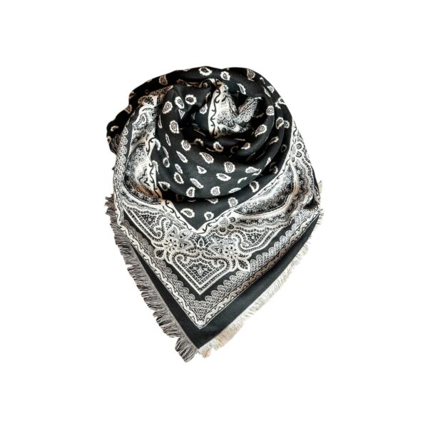 Stephanie skjerf med liten paisley – Sort/creme
