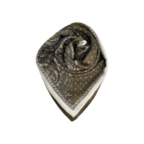 Skjerf square bomull/viskose – #49 Mørk oliven/creme paisley