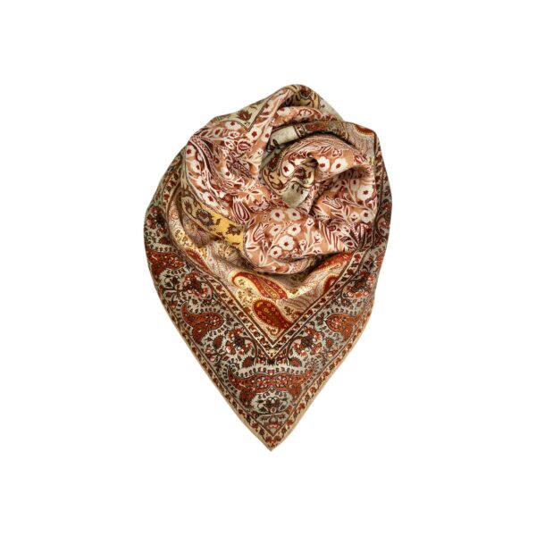 Skjerf i ull/silke m. håndsydde kanter 70×70 – #23 Terracotta/gul multicolour 