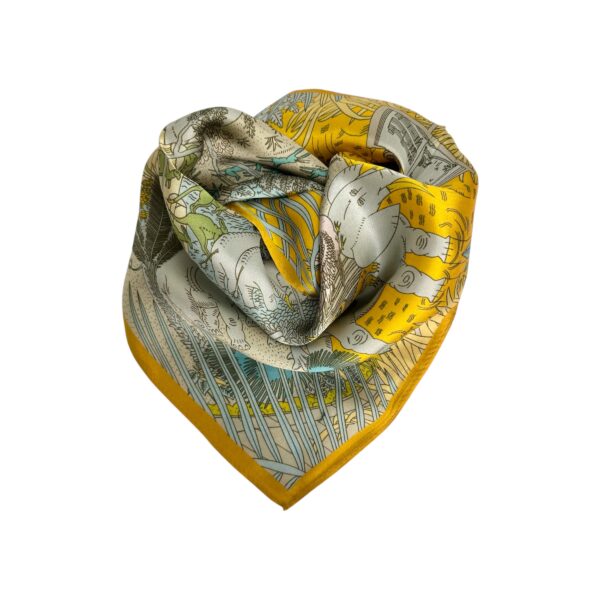 OUTLET Små silkeskjerf 53×53 – #21 Gul/turkis multicolor
