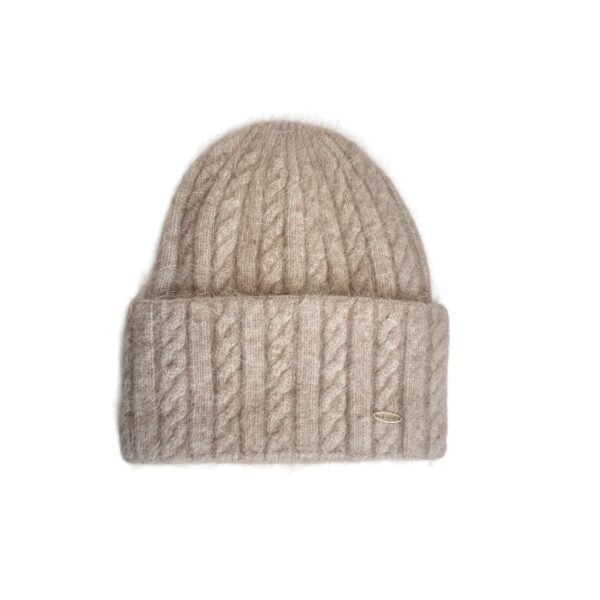 Flettet lue i ull/angora – Taupe