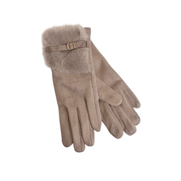 Hansker med fuskepels og lenke –  Taupe