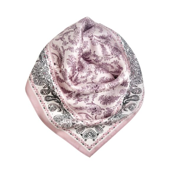 OUTLET Små silkeskjerf 53×53 – #67 Lys rosa/lavendel/sort