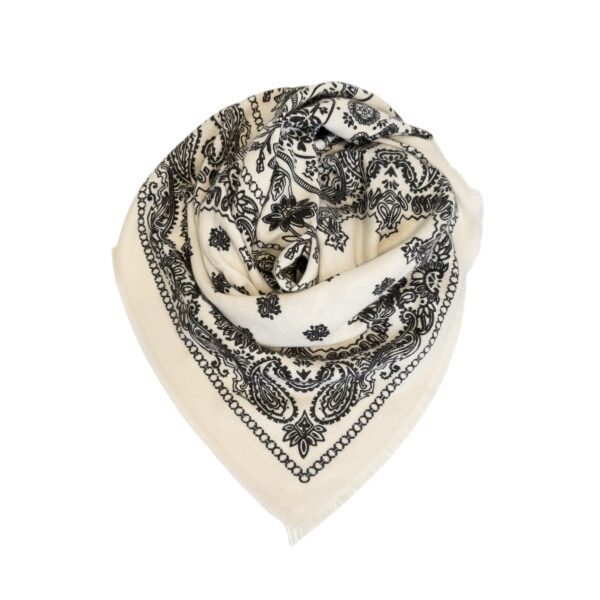 Stort skjerf square paisley – Creme/sort