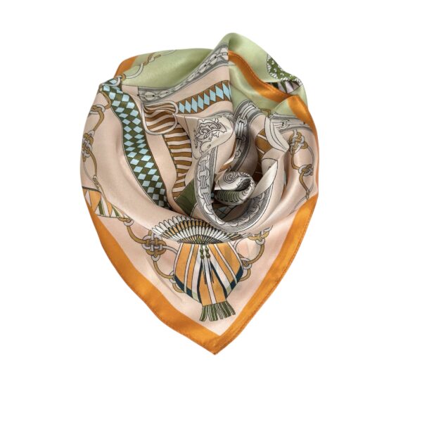 OUTLET Små silkeskjerf 53×53 – Mint/oransje/blush